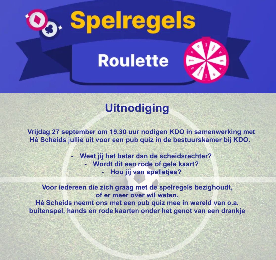 Vrijdag 27 september om 19:30 uur pubquiz Hé Scheids bij KDO!